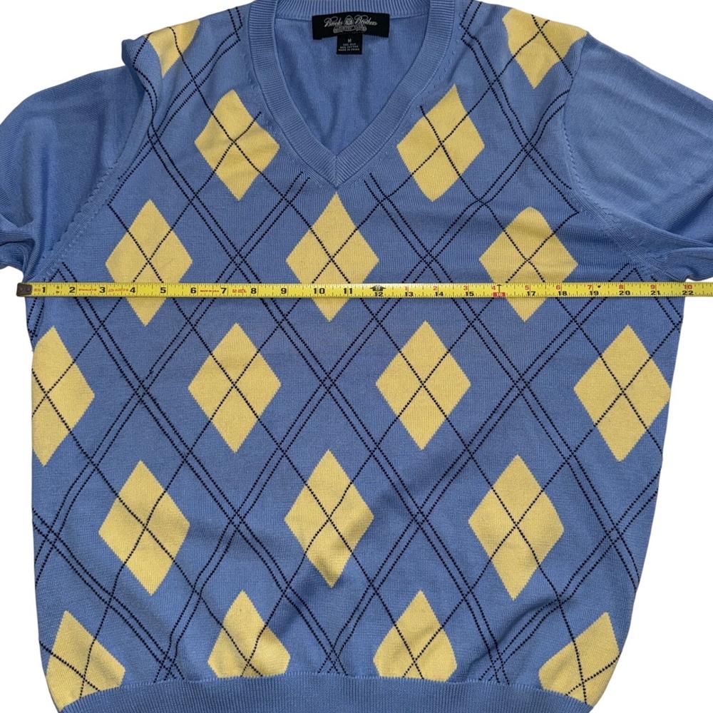 Brooks Brothers Country Club Mens V Neck Argyle Sweater Silk Cotton Blend Blue M - Picture 5 of 7